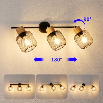Brilagi - Точковий світильник BASKLITE 3xE27/15W/230V дерево/чорний
