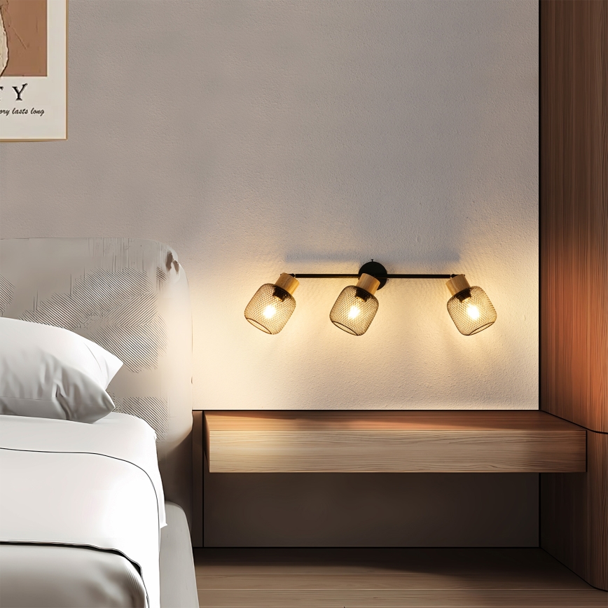 Brilagi - Точковий світильник BASKLITE 3xE27/15W/230V дерево/чорний