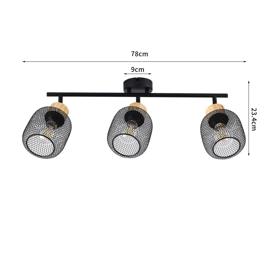 Brilagi - Точковий світильник BASKLITE 3xE27/15W/230V дерево/чорний