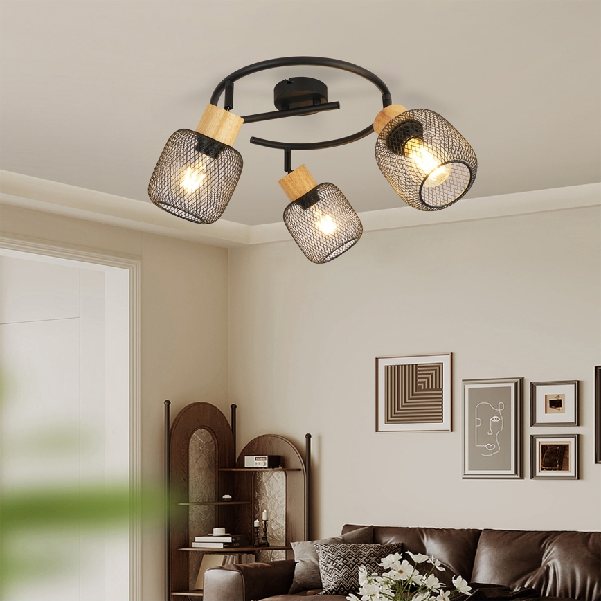 Brilagi - Точковий світильник BASKLITE 3xE27/15W/230V каучукове дерево/чорний