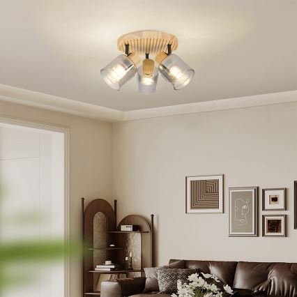 Брілагі - точковий світильник ГІГГЕ 3xE14/15W/230V дерев'яний/димчастий