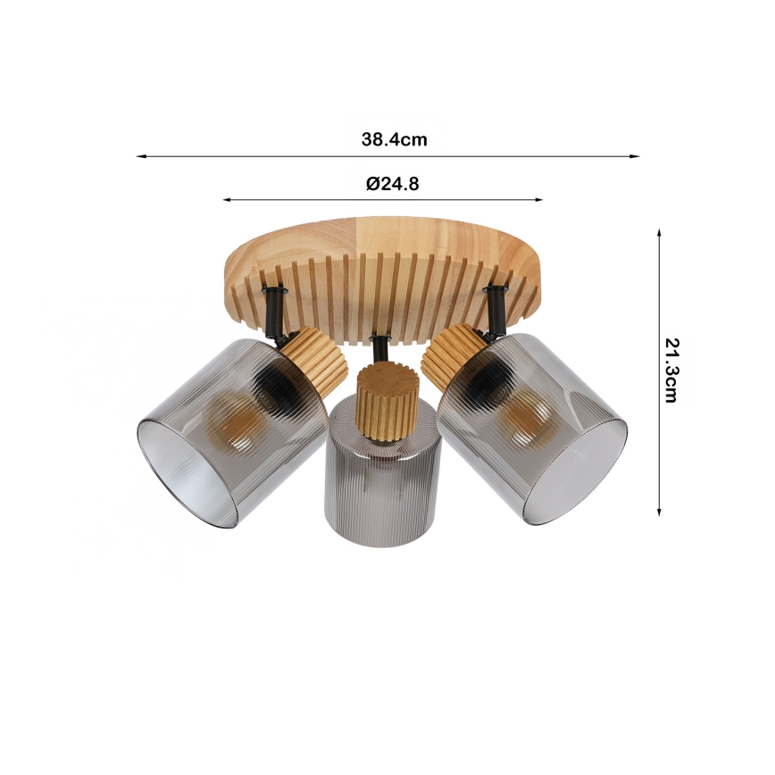 Брілагі - точковий світильник ГІГГЕ 3xE14/15W/230V дерев'яний/димчастий