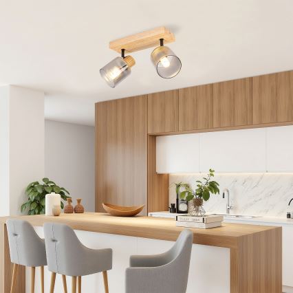 Brilagi - Точковий світильник HYGGE 2xE14/15W/230V дерев'яний/димчастий