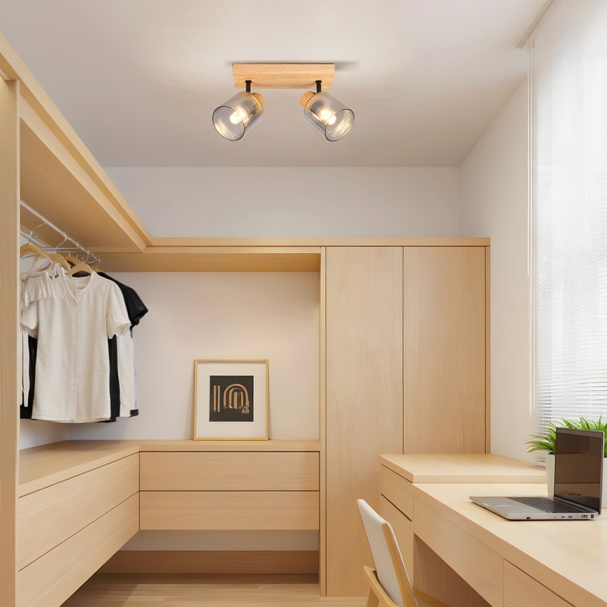 Brilagi - Точковий світильник HYGGE 2xE14/15W/230V дерев'яний/димчастий