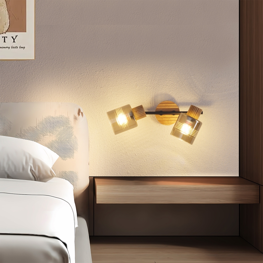 Brilagi - Точковий світильник HYGGE 2xE14/15W/230V каучукове дерево/димчастий