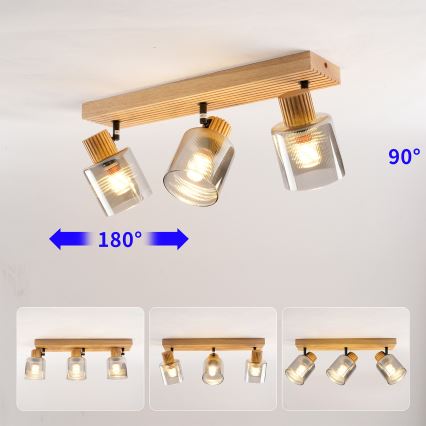 Brilagi - Точковий світильник HYGGE 3xE14/15W/230V деревина гевеї/димчастий