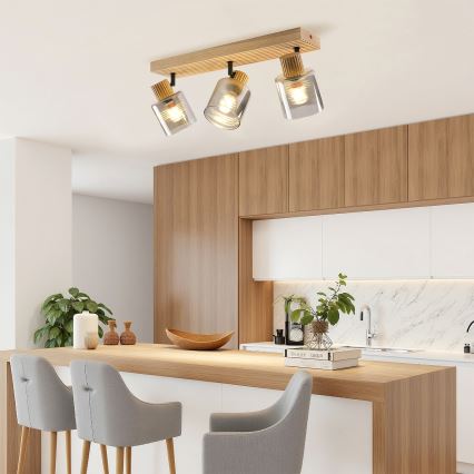 Brilagi - Точковий світильник HYGGE 3xE14/15W/230V деревина гевеї/димчастий