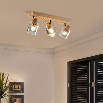 Brilagi - Точковий світильник HYGGE 3xE14/15W/230V деревина гевеї/димчастий