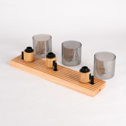 Brilagi - Точковий світильник HYGGE 3xE14/15W/230V деревина гевеї/димчастий