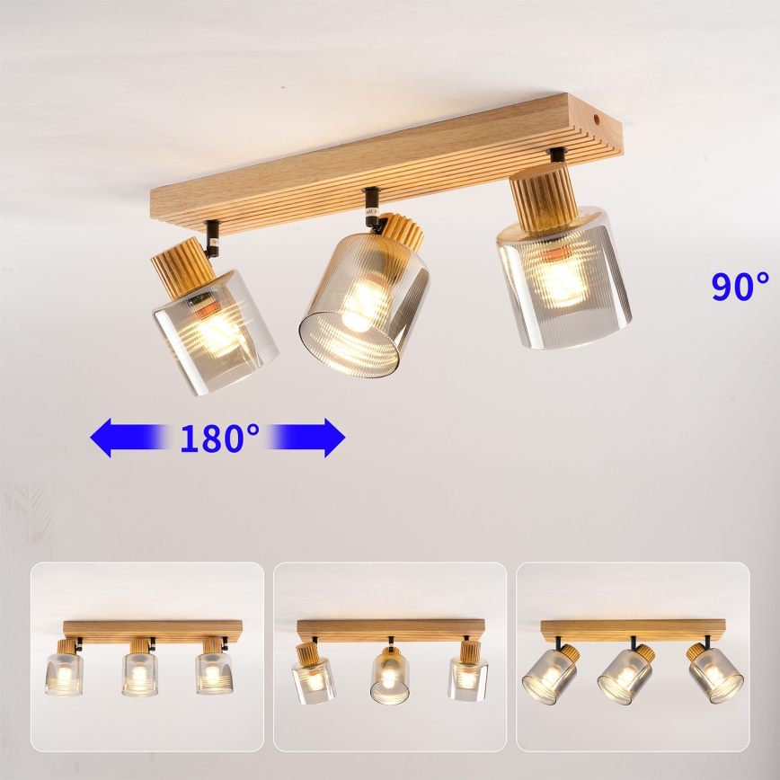 Brilagi - Точковий світильник HYGGE 3xE14/15W/230V дерево/димчастий