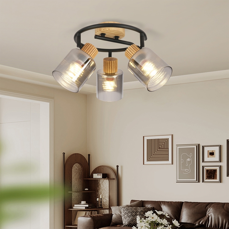 Brilagi - Точковий світильник HYGGE 3xE14/15W/230V каучукове дерево/димчасте