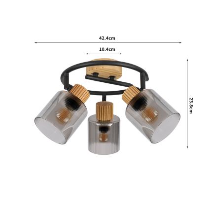 Brilagi - Точковий світильник HYGGE 3xE14/15W/230V каучукове дерево/димчасте