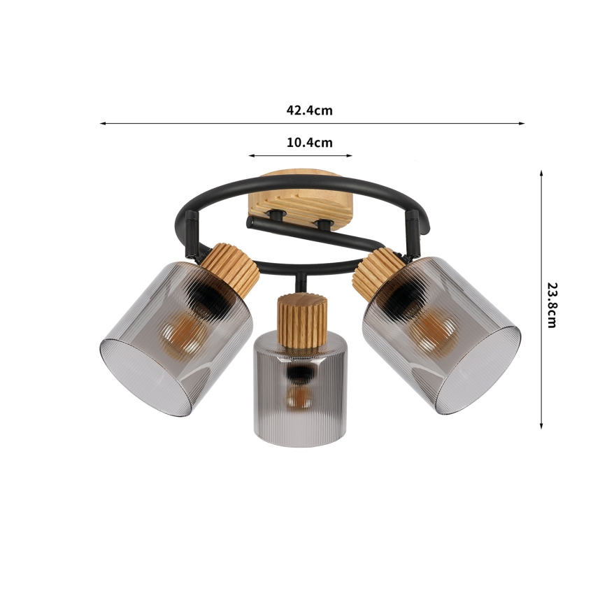 Brilagi - Точковий світильник HYGGE 3xE14/15W/230V каучукове дерево/димчасте