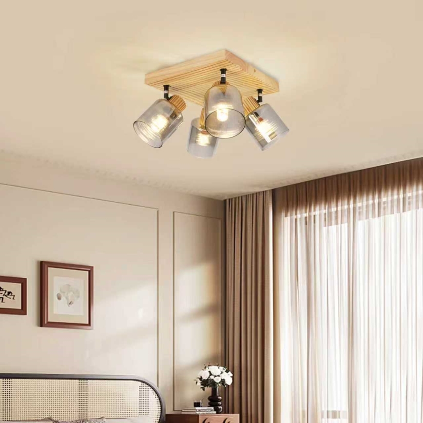 Brilagi - Точковий світильник HYGGE 4xE14/15W/230V каучукове дерево/димчасте