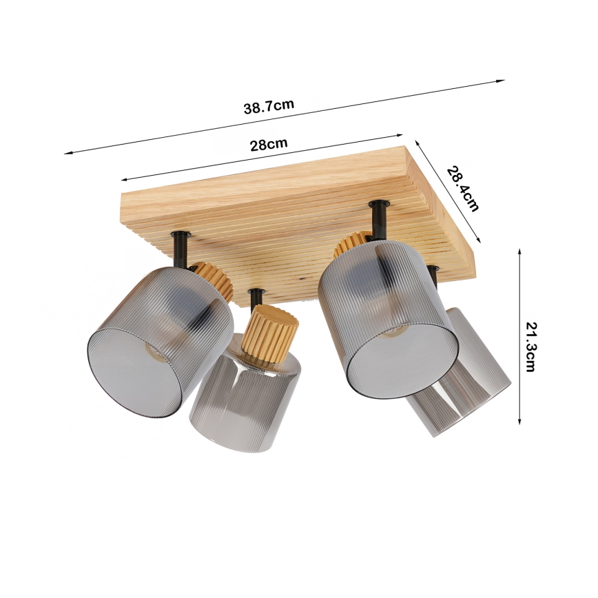 Brilagi - Точковий світильник HYGGE 4xE14/15W/230V каучукове дерево/димчасте