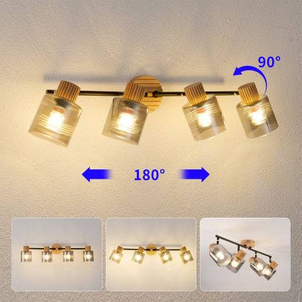 Brilagi - Точковий світильник HYGGE 4xE14/15W/230V каучукове дерево/димчастий