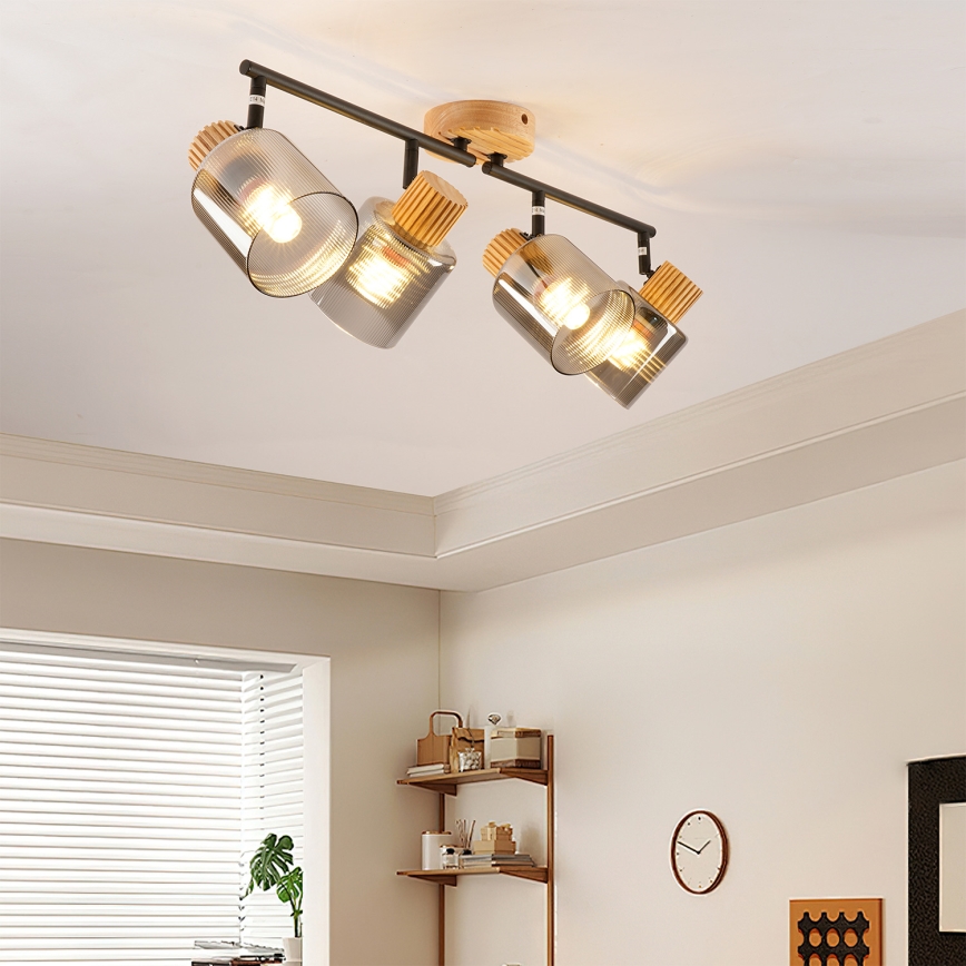 Brilagi - Точковий світильник HYGGE 4xE14/15W/230V каучукове дерево/димчастий