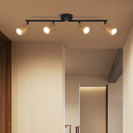 Брілагі - Точковий світильник МОДЕРН ВУД 4xGU10/8W/230V дерево/чорний