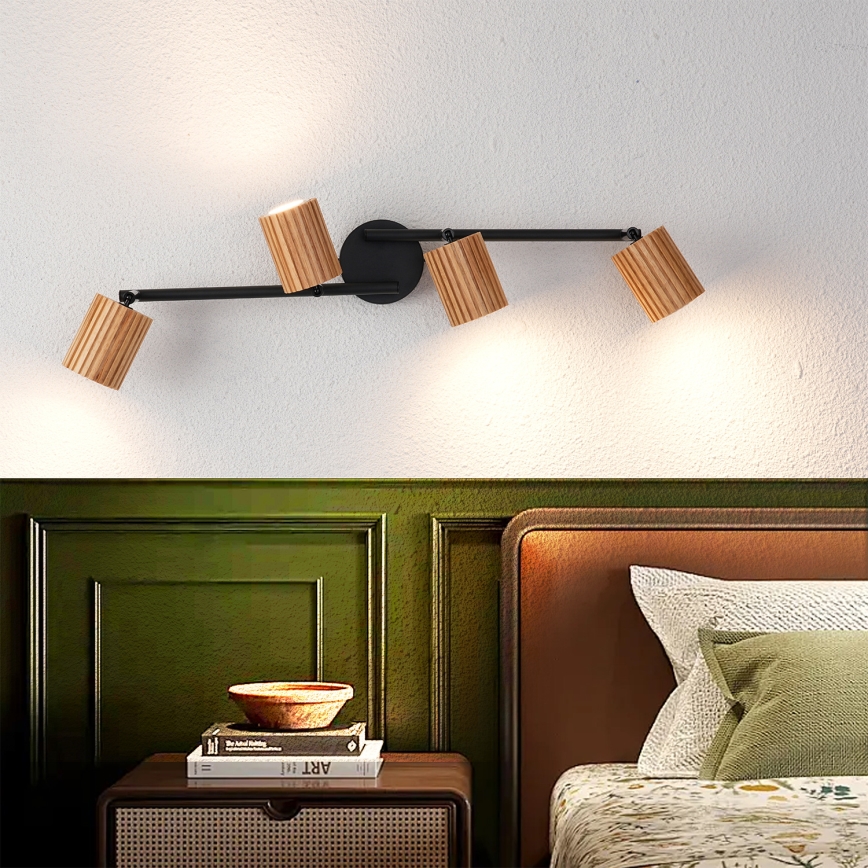 Брілагі - Точковий світильник МОДЕРН ВУД 4xGU10/8W/230V дерево/чорний