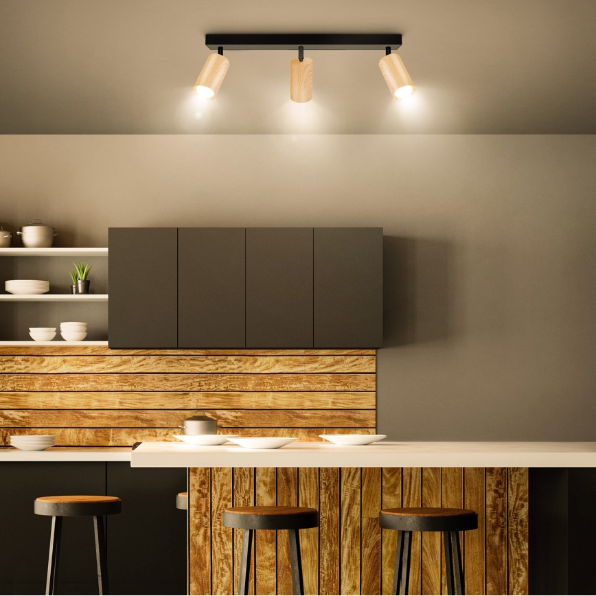 Brilagi - Точковий світильник SELE 3xGU10/30W/230V чорний/дубовий декор