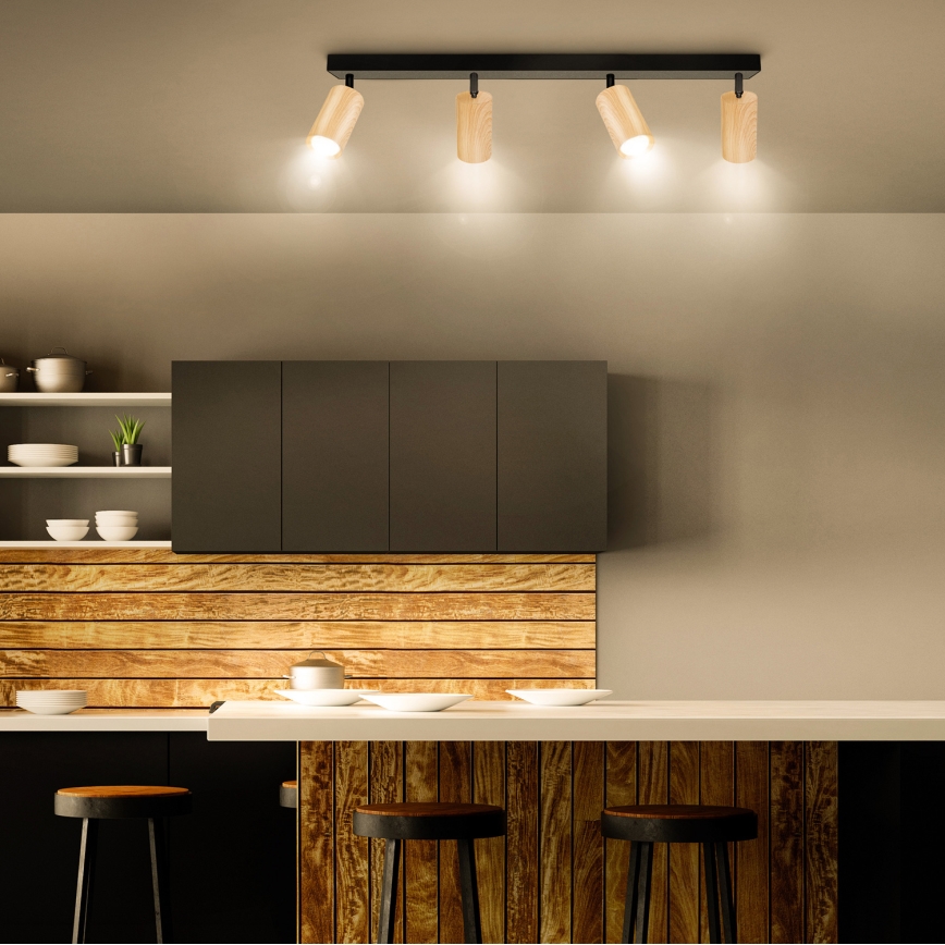 Brilagi - Точковий світильник SELE 4xGU10/30W/230V чорний/дубовий декор