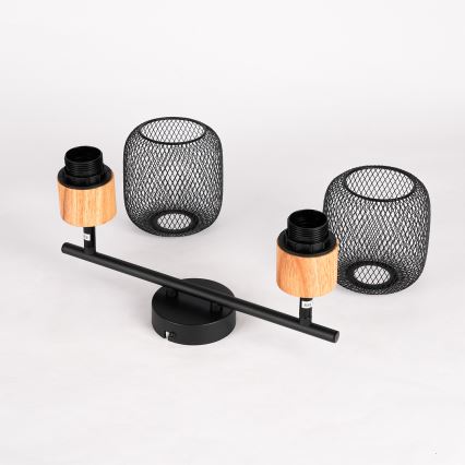 Brilagi - точковий світильник BASKLITE, 2×E27/15 Вт/230 В, корпус з каучукового дерева, чорний