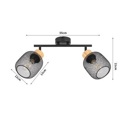 Brilagi - точковий світильник BASKLITE, 2×E27/15 Вт/230 В, корпус з каучукового дерева, чорний
