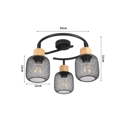 Brilagi - Точковий світильник BASKLITE 3xE27/15W/230V каучукове дерево/чорний