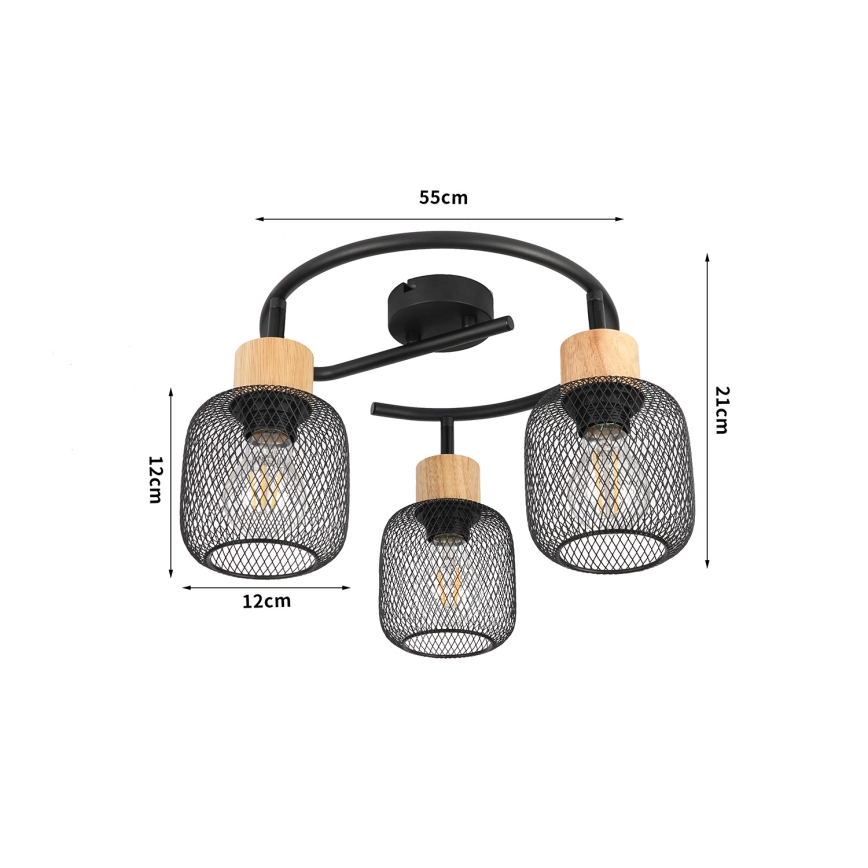 Brilagi - Точковий світильник BASKLITE 3xE27/15W/230V каучукове дерево/чорний