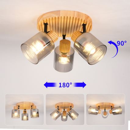 Brilagi - Точковий світильник HYGGE 3xE14/15W/230V каучукова деревина/димчаста