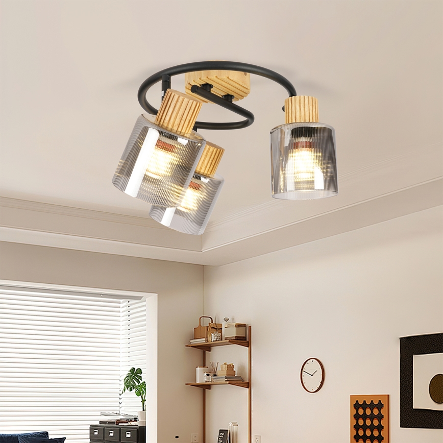 Brilagi - Точковий світильник HYGGE 3xE14/15W/230V каучукове дерево/димчасте