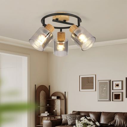 Brilagi - Точковий світильник HYGGE 3xE14/15W/230V каучукове дерево/димчасте