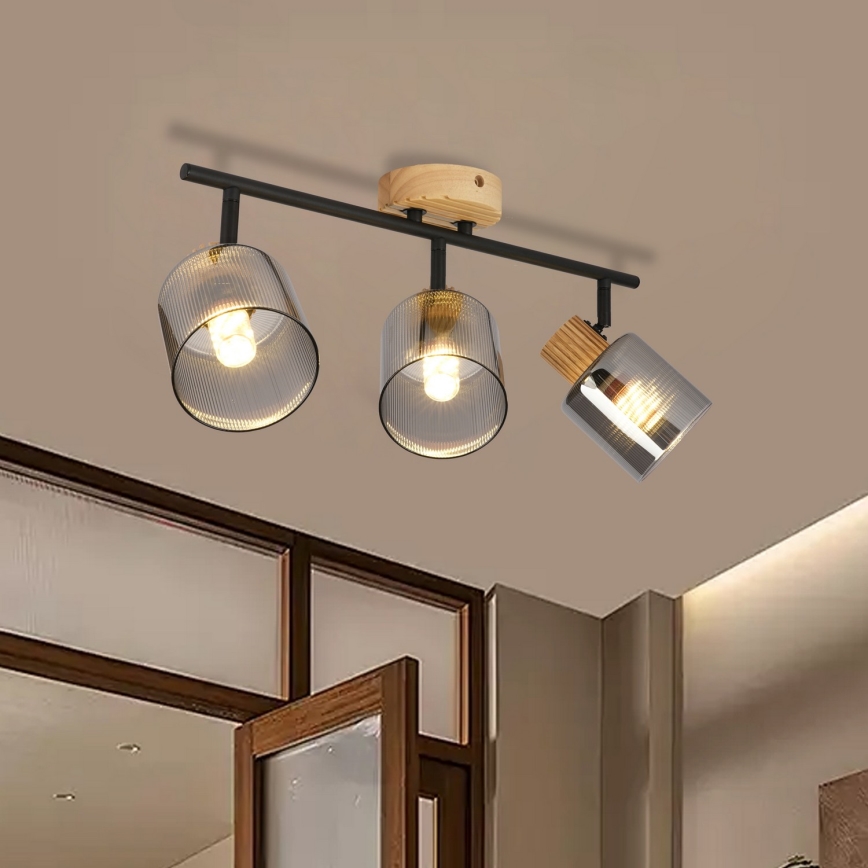 Brilagi - Точковий світильник HYGGE 3xE14/15W/230V каучукове дерево/димчастий