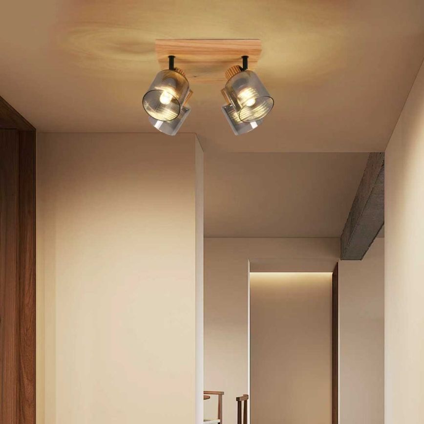 Brilagi - Точковий світильник HYGGE 4xE14/15W/230V каучукове дерево/димчасте