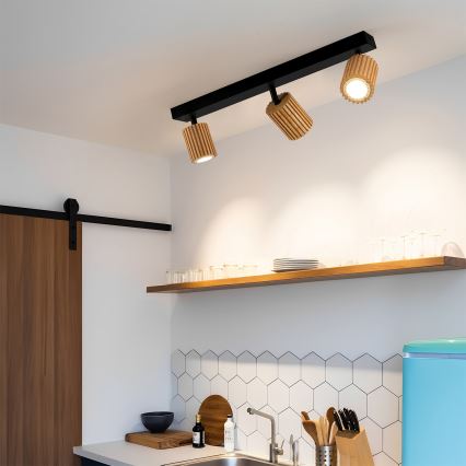 Brilagi - Точковий світильник MODERN WOOD 3xGU10/8W/230V каучукове дерево/чорний