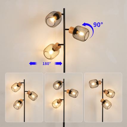 Brilagi - Торшер BASKLITE 3xE27/15W/230V каучуковое дерево/черный