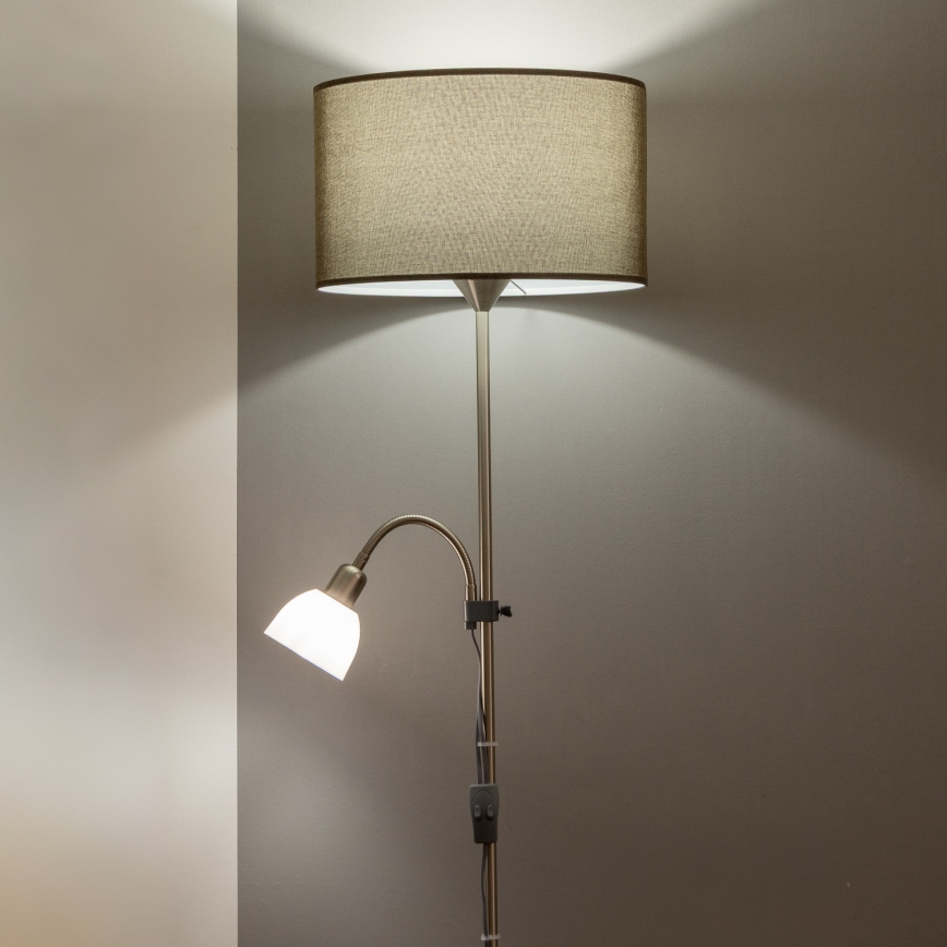 Brilagi - Торшер CERIA 2 в 1 1xE27/100W/230V + 1xE14/25W матовый хром/коричневый