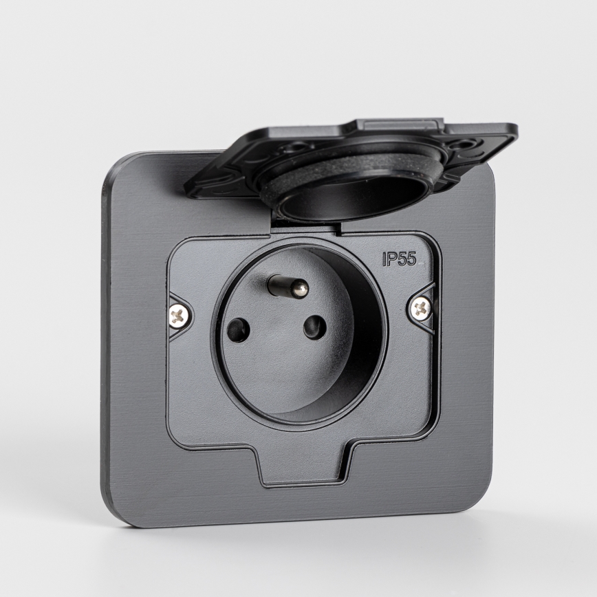 Brilagi - Уличная встраиваемая напольная розетка IP55, чёрная, прямоугольная