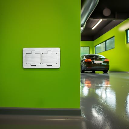 Brilagi - Уличная встроенная напольная двойная розетка IP55 матовый хром прямоугольная