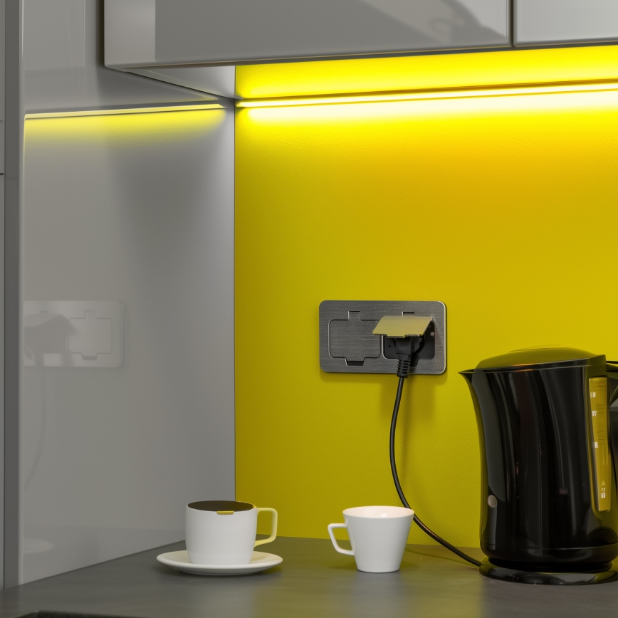 Brilagi - Уличная встроенная напольная двойная розетка IP55 матовый хром прямоугольная