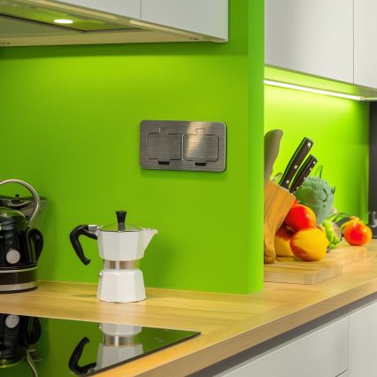 Brilagi - Уличная встроенная напольная двойная розетка IP55 матовый хром прямоугольная