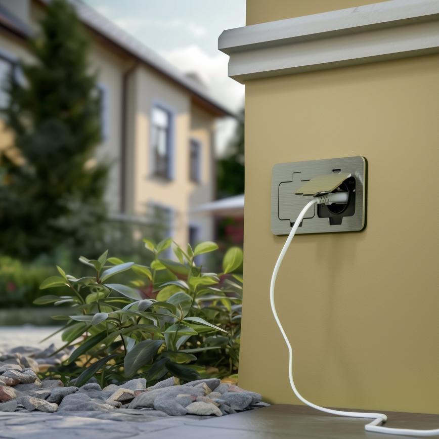 Brilagi - Уличная встроенная напольная двойная розетка IP55 матовый хром прямоугольная