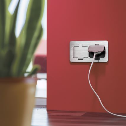 Brilagi - Уличная встроенная напольная двойная розетка IP55 матовый хром прямоугольная