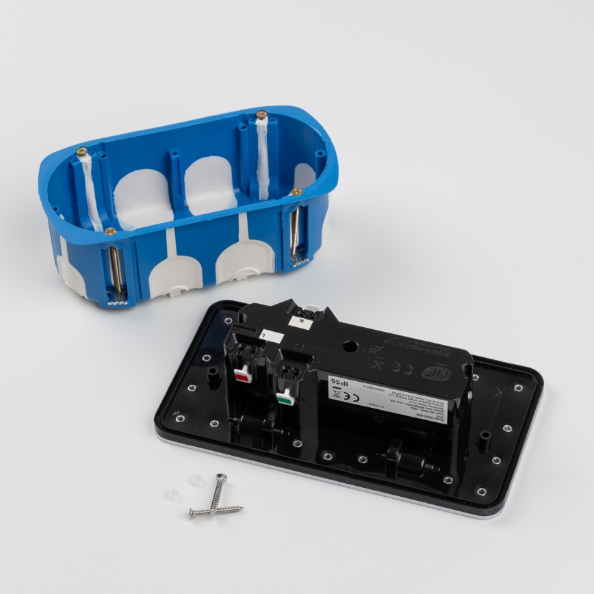 Brilagi - Уличная встроенная напольная двойная розетка IP55 матовый хром прямоугольная