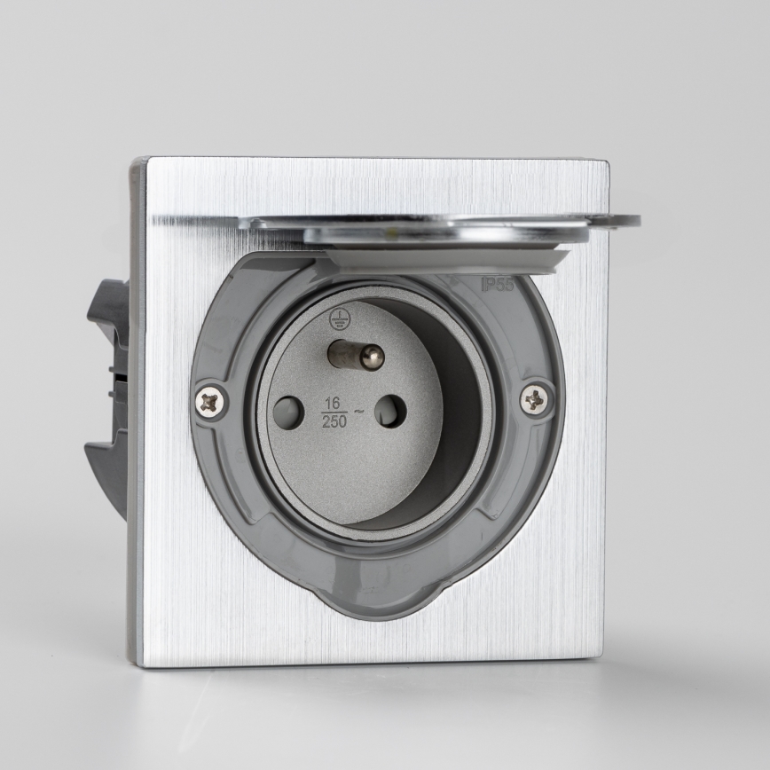 Brilagi - Уличная встроенная напольная розетка IP55 матовый хром квадратная