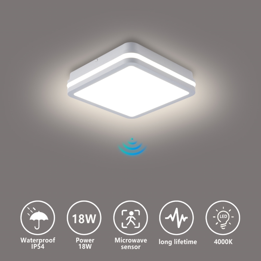 Brilagi - уличный LED-светильник с датчиком BENE LED/18 Вт/230 В, 22×22 см, белый, IP54