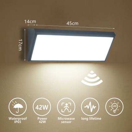 BRILAGI - уличный настенный светильник с датчиком TRIANGLE LED/42 Вт/230 В 45 см антрацит IP65