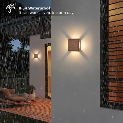 Brilagi - уличный настенный светильник QUADRAY LED/6W/230V с отделкой под дерево IP54