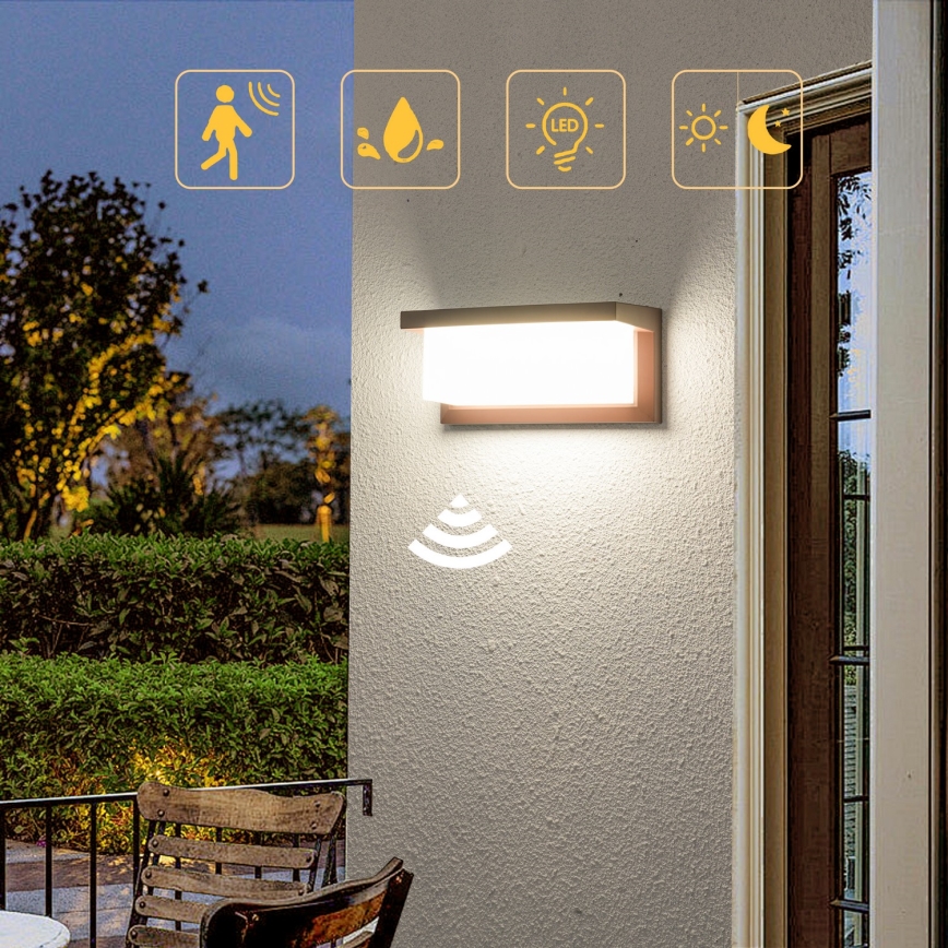 Brilagi - LED наружный настенный светильник с датчиком BRICKY LED/12W/230V, коричневый, IP54