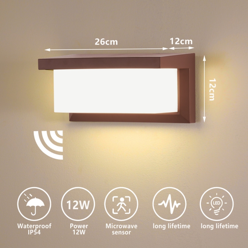 Brilagi - LED наружный настенный светильник с датчиком BRICKY LED/12W/230V, коричневый, IP54